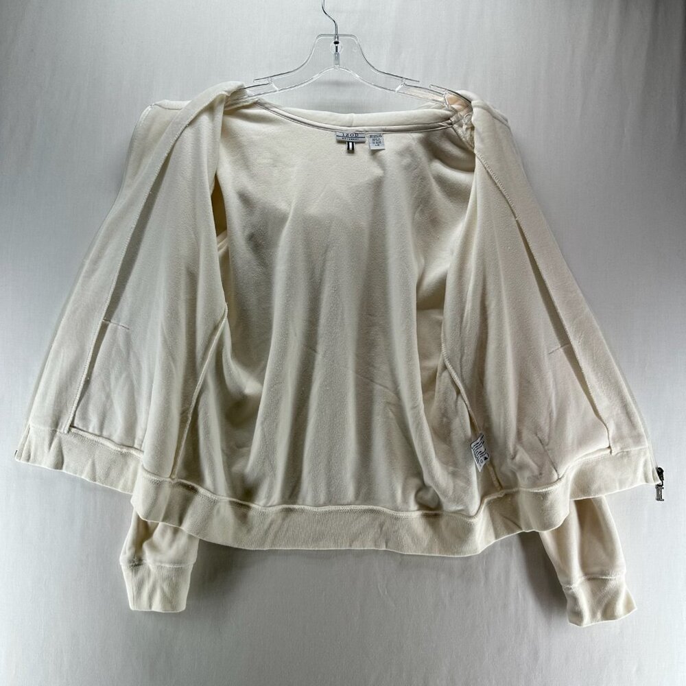 Izod Movement Velour Full-zip Hooded Sweatshirt Women L Stretch Pocket Off White - Picture 3 of 12